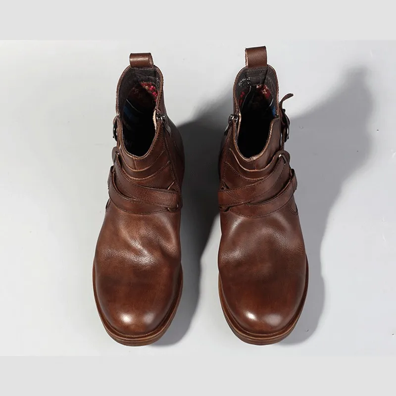 Ботинки мужские из натуральной кожи дышащие с высоким берцем черные/коричневые