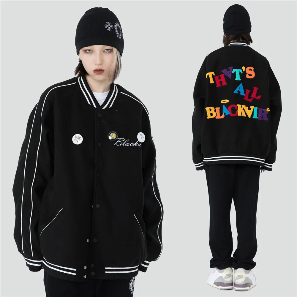 

Women 2021 Baseball Jacket Streetwear Men Women Embroidered Letter Oversized Hip Hop Punk Stand Bomber Coat Green Varsity Jacket