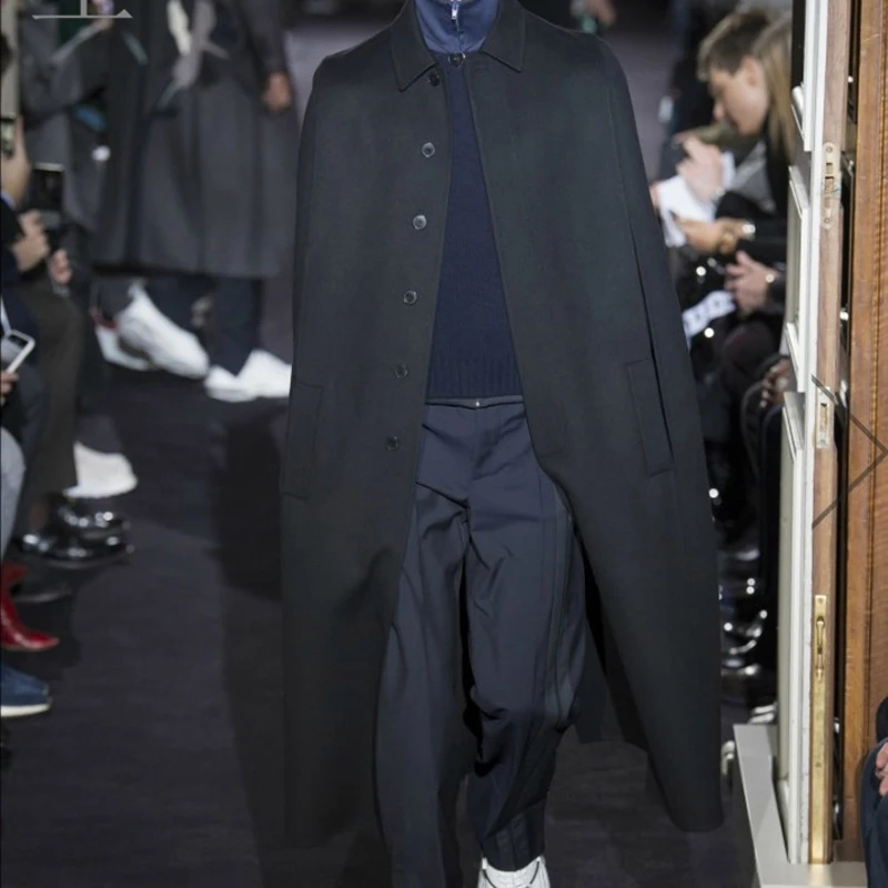 

M-4XL Super Long Autumn and Winter Show Men's Cloak Coat Over The Knee Long Cloak Shawl British Woolen Tide Jacket Cashmere Coat