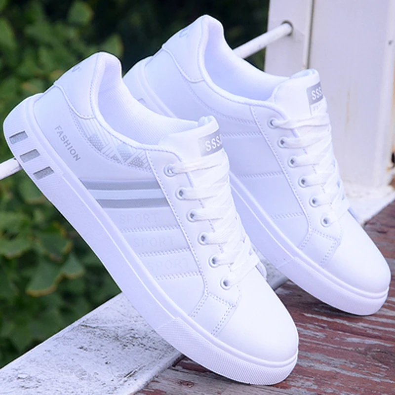 Кроссовки мужские из ПУ кожи на шнуровке удобные дышащие спортивные кроссовки