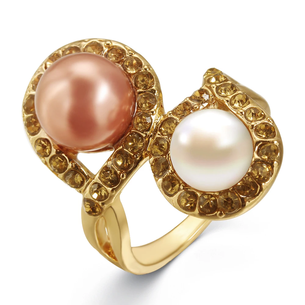 

Two-color Imitation Pearl Ring Micro Inlaid Zircon Ring Women's Party Engagement Ring Anniversary Gift Valentine's Day Gift