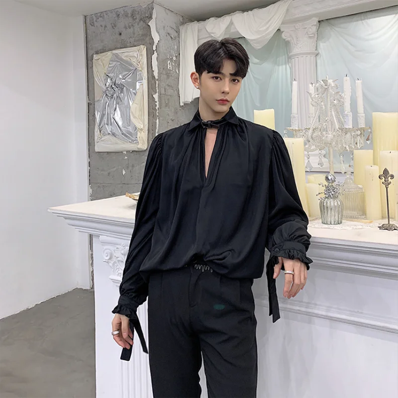 Мужская рубашка поло чёрно-белая повседневный спортивный костюм с длинным