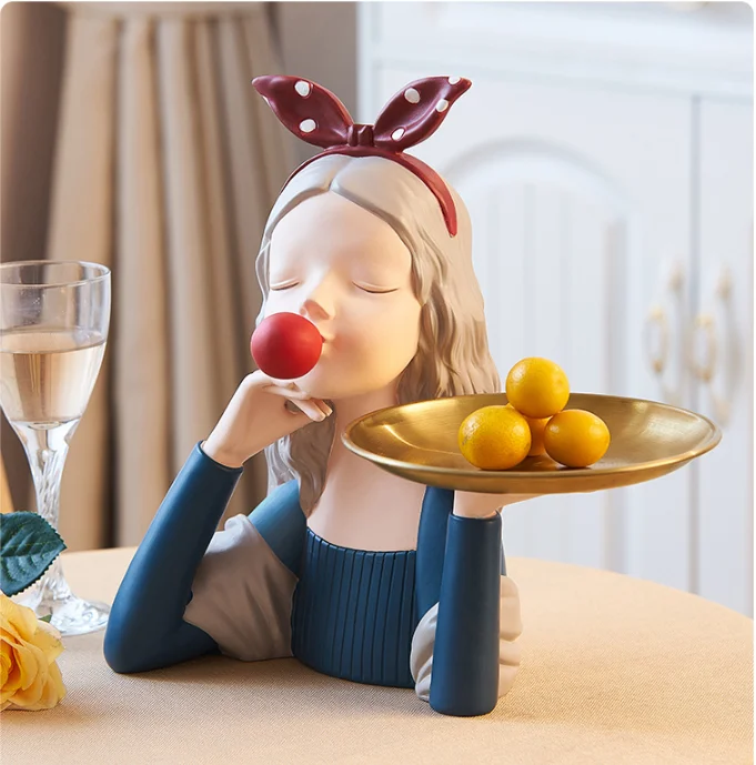 

Nordic Luxury Porch Key Storage Ornaments Bubble Girl Creative Lovely Living Room Wine Cabinet Home Decoration Resin Charms