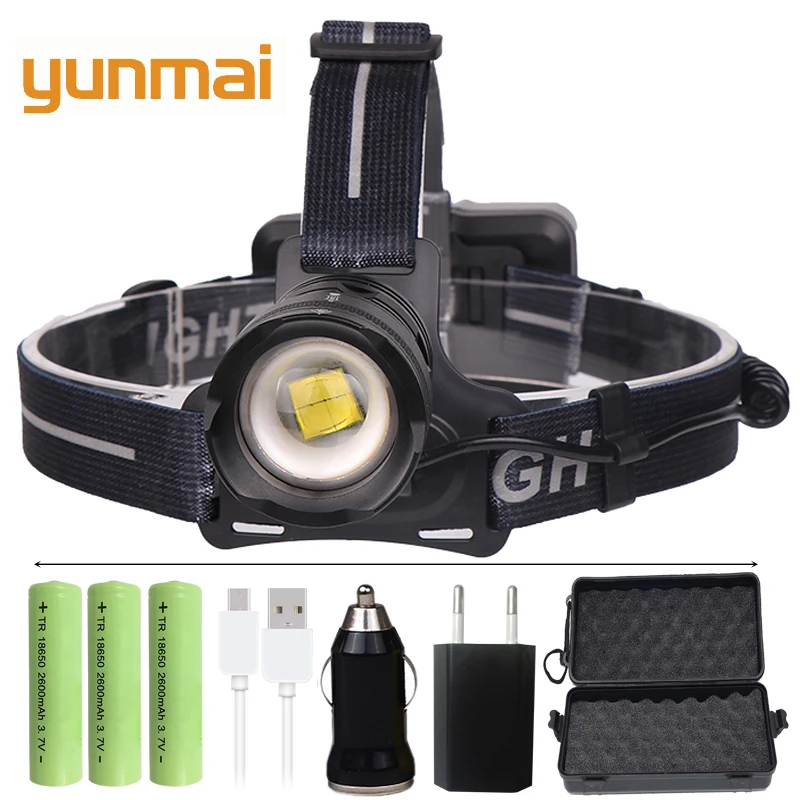 Yunmai XHP70.2 Мощный светодиодный налобный фонарь, налобный фонарь для рыбалки, 4292 люмен, 3 режима, масштабируемый Головной фонарь, фонарик, налобный фонарь, 18650
