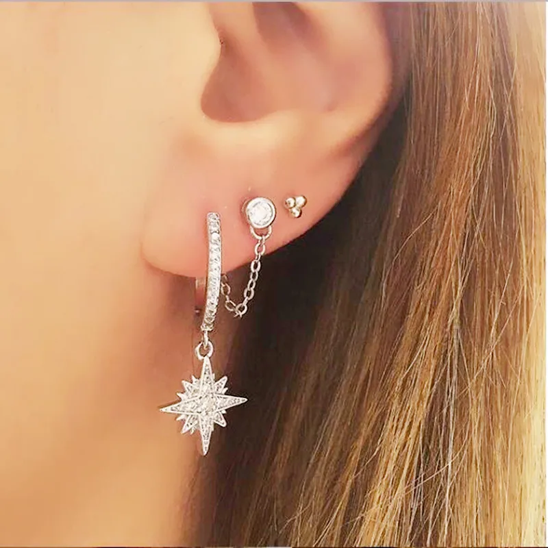 

Wholesale Sparking Star Charm Cute Lovely Girl Gift Nice Jewelry Adorable AAA Cz Paved Starburst Chic Fashion Female Earring Hot