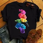 Женская футболка, Модная красочная футболка Nali Art, черная футболка для девочек, Женские топы с коротким рукавом, футболка с принтом 90-х, милая летняя футболка