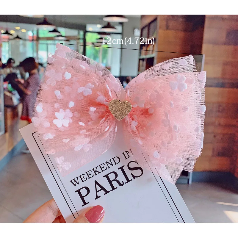 

1PC Fashion Color Dot Mesh Gauze Child Haipins Colorful Multi-layered Yarn Big Bow Top Clip Elastic Hair Rope Hair Accessories