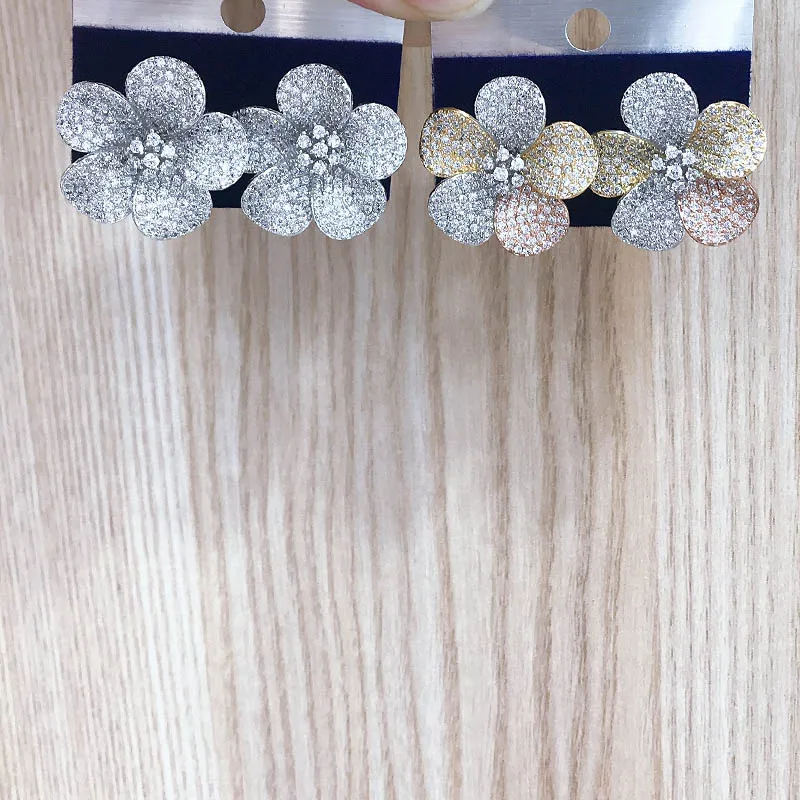 

Vanifi Fashion Jewelry Exquisite Flower Stud Earrings for Woman Wedding Party Cubic Zirconia Full Micro Inlay Popular Gifts