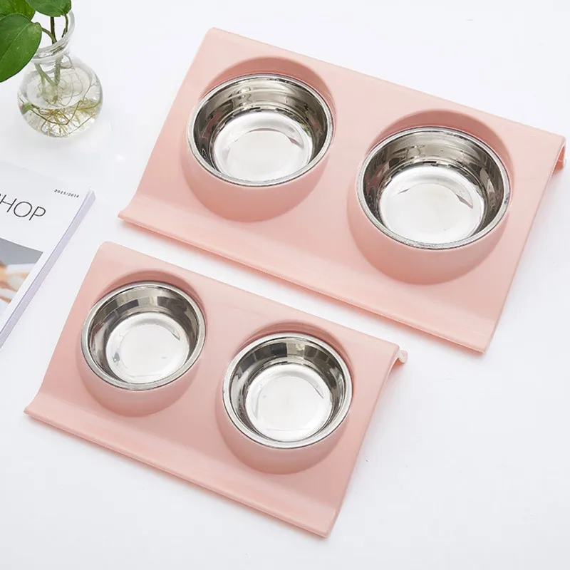 

Pet Cat Dog Stainless Steel Non-slip Double Bowl Basin Durable Fashion Dog Feeding Water Bowl Pet Supplies