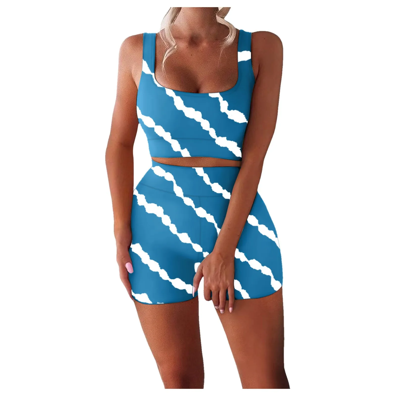 

Комплект одежды для йоги в полоску для женщин и девочек из 2 предметов, бесшовные топы и шорты, спортивный костюм для занятий спортом и бега, ...