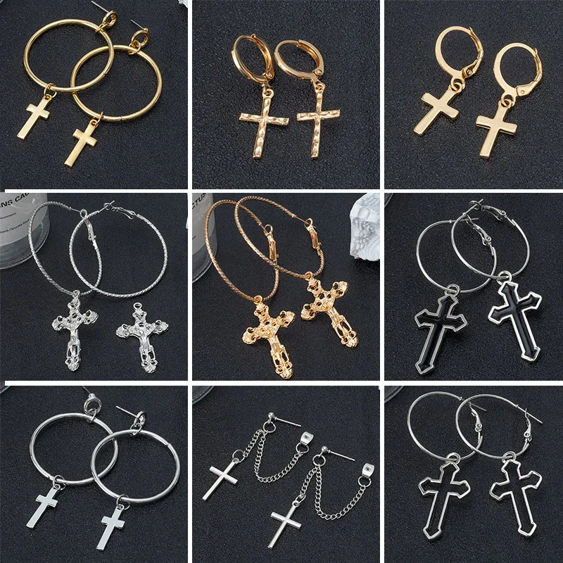 

goth Keychain Fashion Crosses Earrings for Women Luxury Stainless Steel Men Metal Dangle Cross Hip hop Punk Jewelry Unisex Gifts