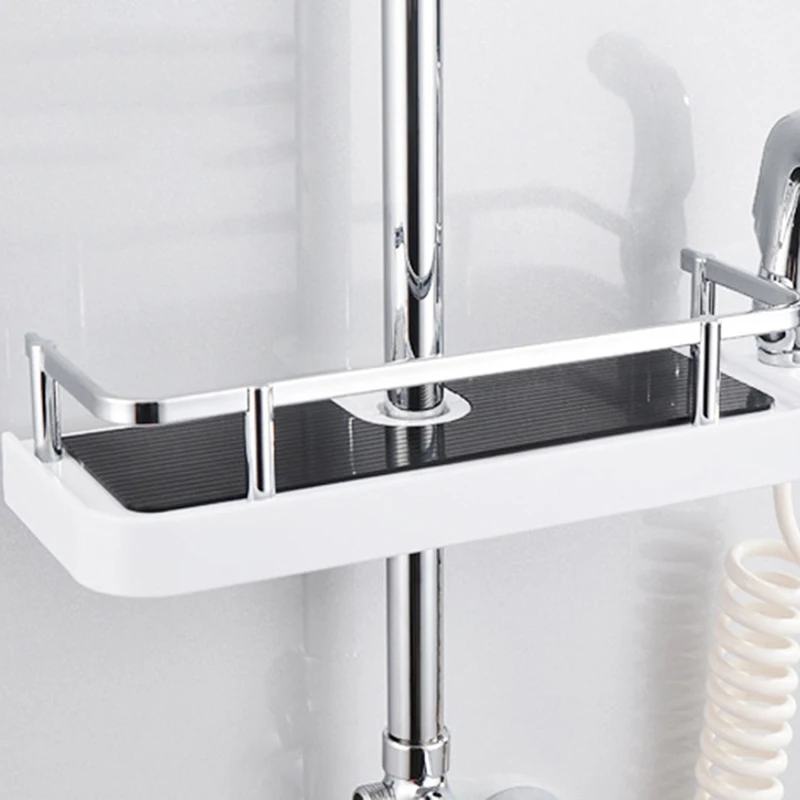 

Multifunctional Bathroom Pole Shower Rod Storage Rack Holder Organizer Home Bathroom Shower Towel Shampoo Tray Bathing Shelves