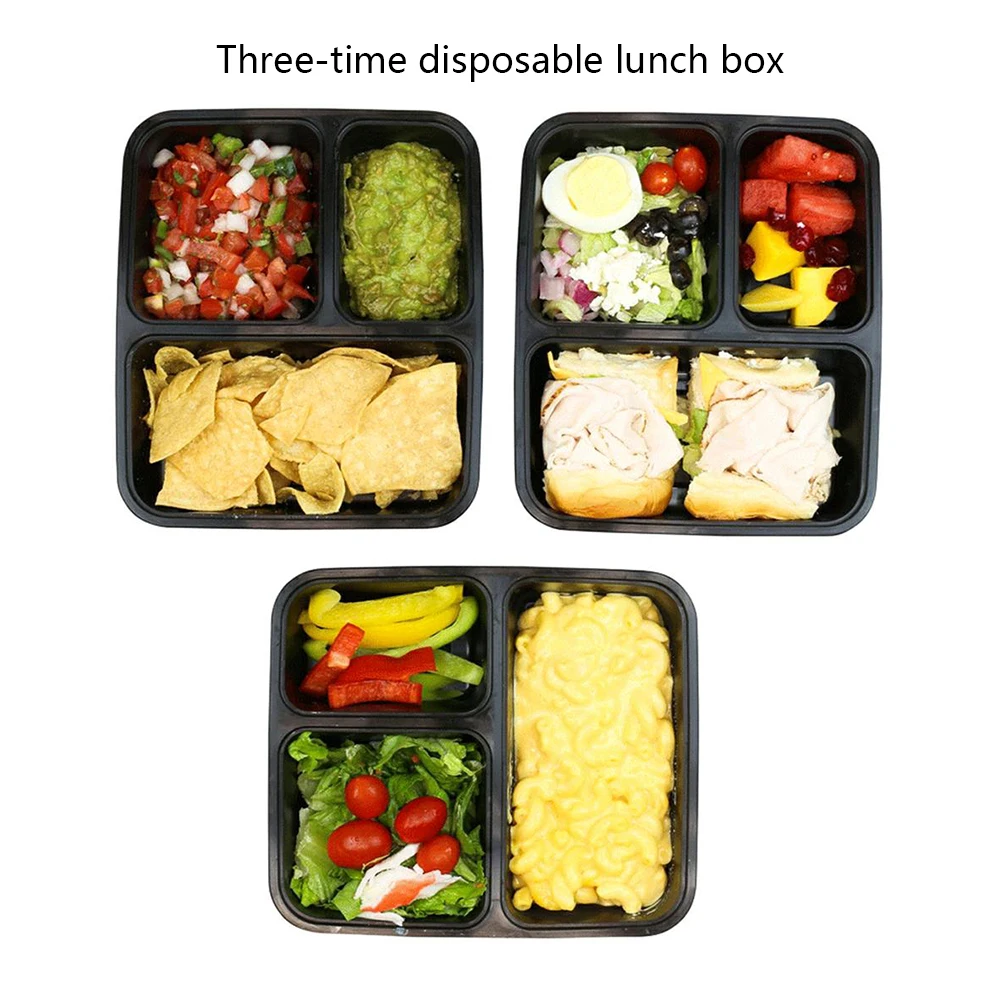 5 шт. одноразовые Коробки для обедов квадратный 3 сетки Пластик коробка вынос