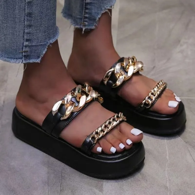 

Women's Sandals 2021 Platform Sandals Women Chain Decoration Summer Sandals Lightweight Slipper Outdoor Flip-flops Beach Shoes