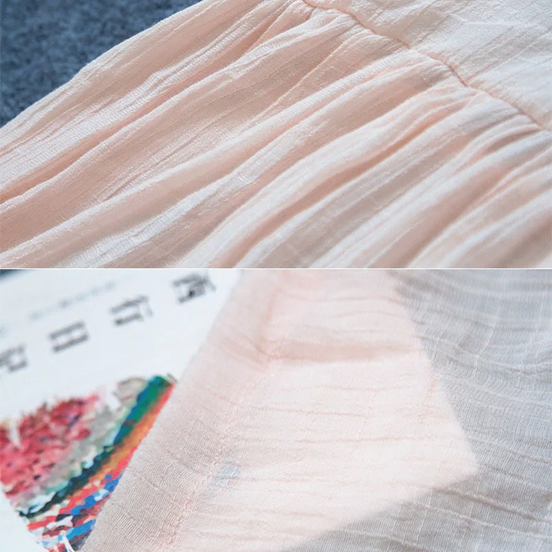 

NINI WONDERLAND 2021 Summer Thin Loose Robe Dress Mori Girls Pink Women Loose Waist Irregular Nation Style Dress Large Size