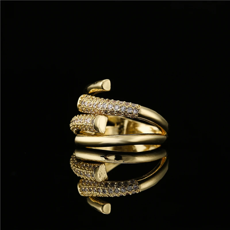 Модное обручальное кольцо золотого цвета с полным кубическим цирконием и