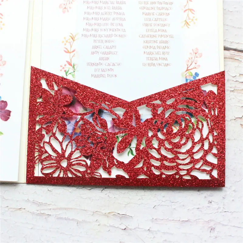 Блестящие открытки-приглашения синие красные розовые фуксия золотые Цветочные