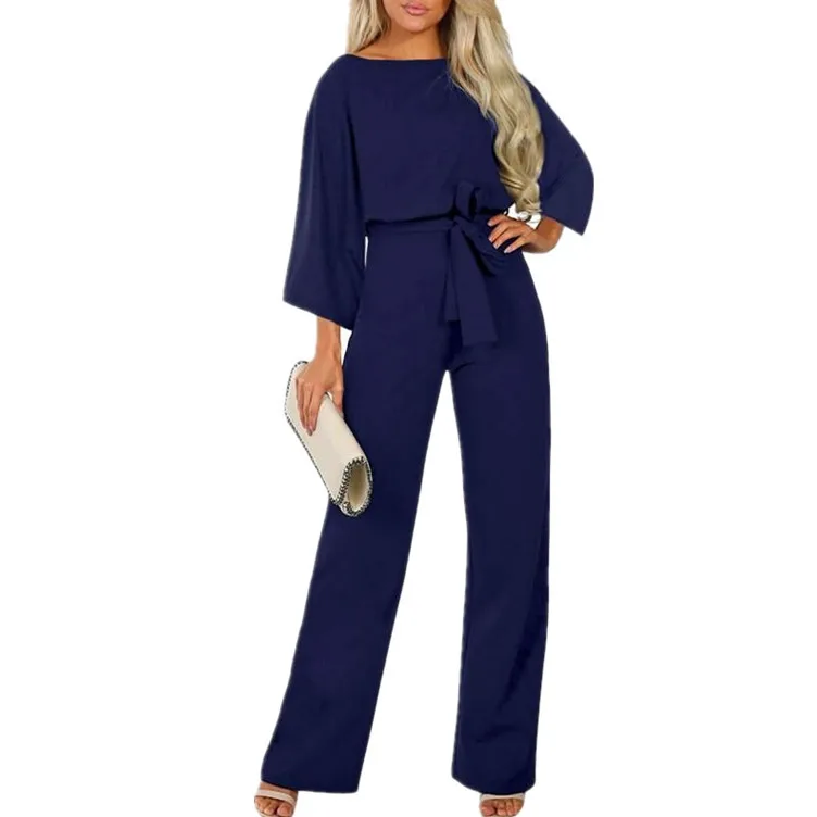 New jumpsuit women 2021 fashion pants bat long-sleeved lace-up one-piece trousers female plus size loose casual streetwear