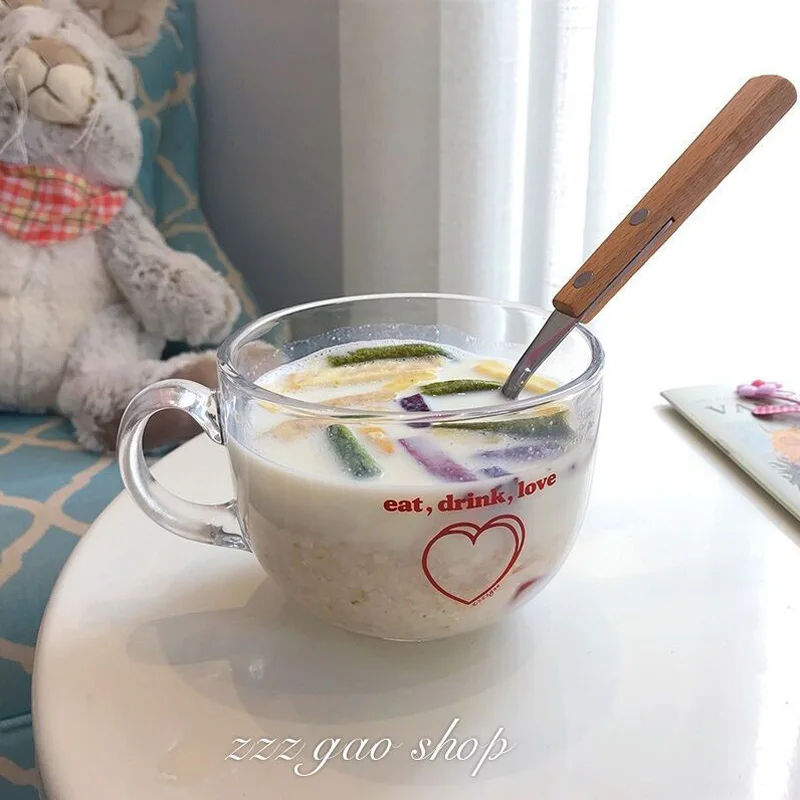 Корейские стеклянные чашки с двойным сердечком большого объема для девушек