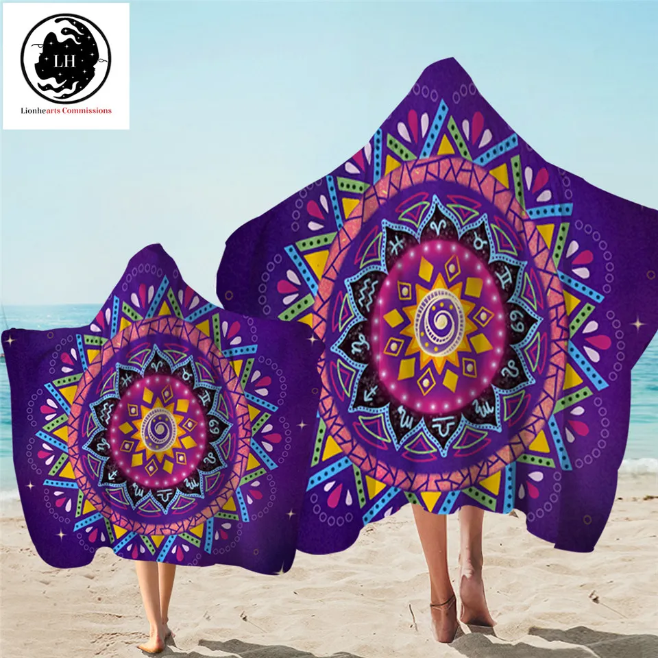Зодиакальная Мандала от Lionhearts полотенце с капюшоном фиолетовое микрофибра
