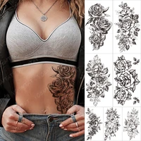 waterproof temporary sleeve tattoos sticker black jasmine lily jewelry geometric transfer tattoos body art fake tatoo man female