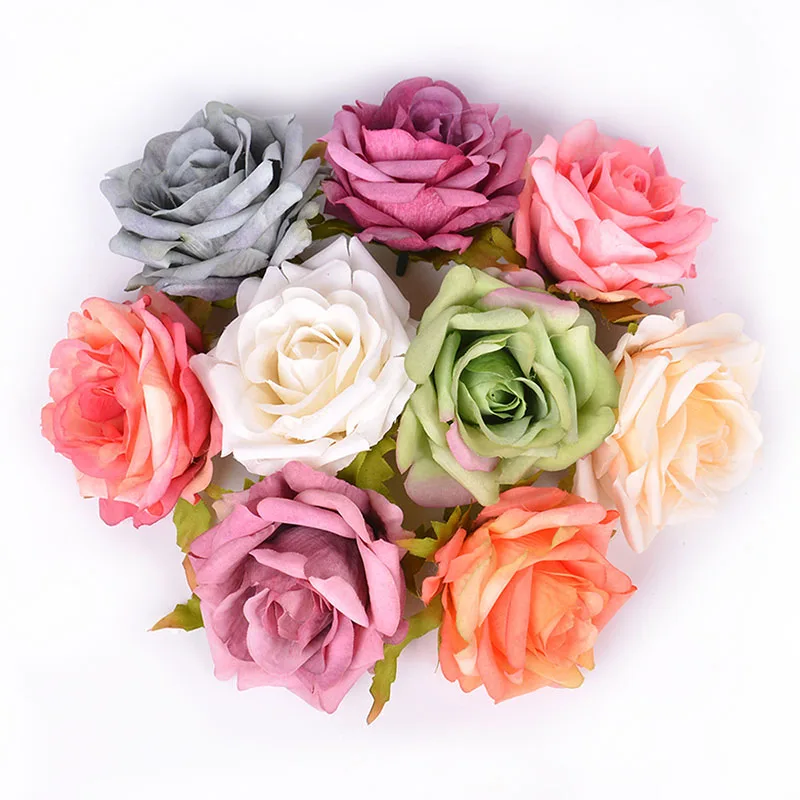 

10pcs Silk Artificial Rose Flower Fake Flower Head Scrapbooking Simulation Flower Gift Box Diy Craft Wedding Party Decorations