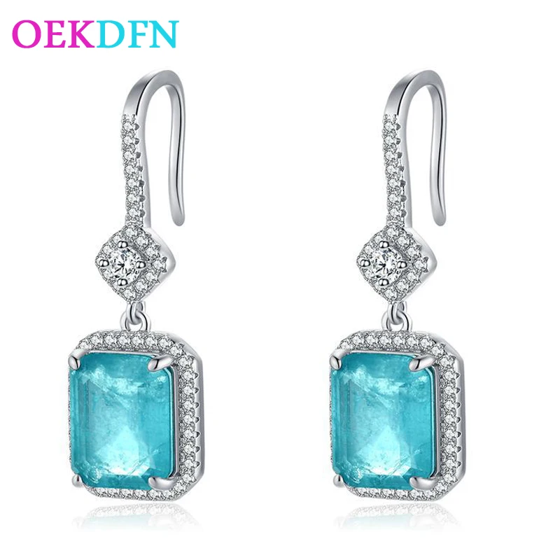 

Женские винтажные серьги OEKDFN, с турмалином, с бриллиантами, 100%, 925, висячие серьги из серебра 925 пробы