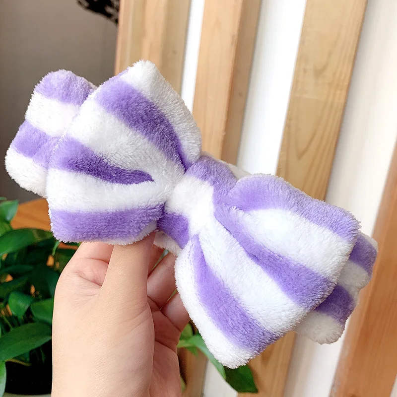 

Striped Coral Fleece Hair Bow Cross Headband For Wash Face Makeup Lady Bath Mask Cosmetic Hairband Girl Holder Hair Accessories
