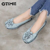 2021 soft genuine leather flat shoes women flats with flowers ladies shoes women designers loafers slip on shoes woman