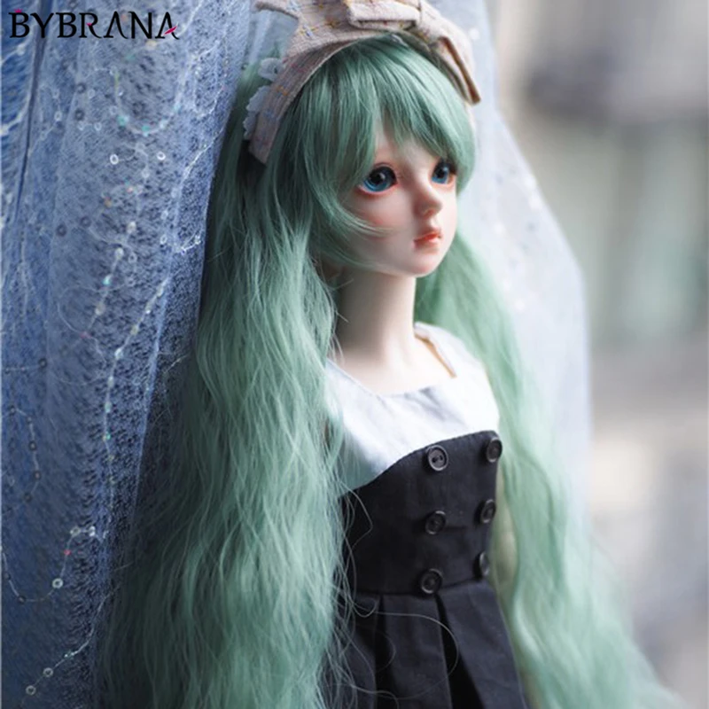 

Bybrana Bjd Doll Wig Sd Doll Hair 1/3 1/4 1/6 1/8 Oblique Bangs Bubble Noodles Curly Peacock Green Girl Doll Wig