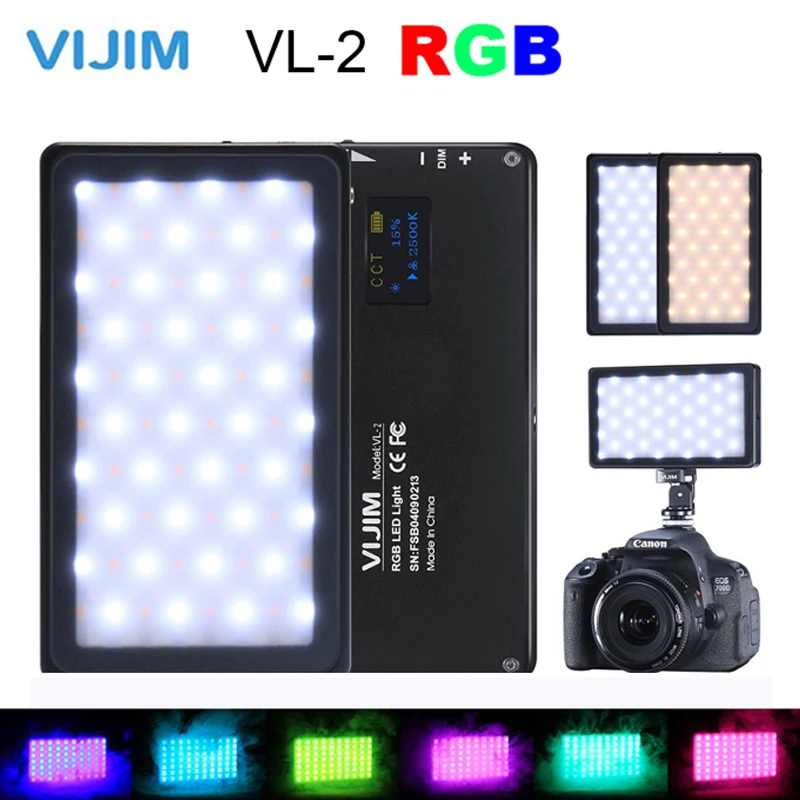 VIJIM VL-2 RGB LED Video Light 2500K-8500K Dimmable Lamp Photography Lighting for Sony Nikon DSLR Cameras