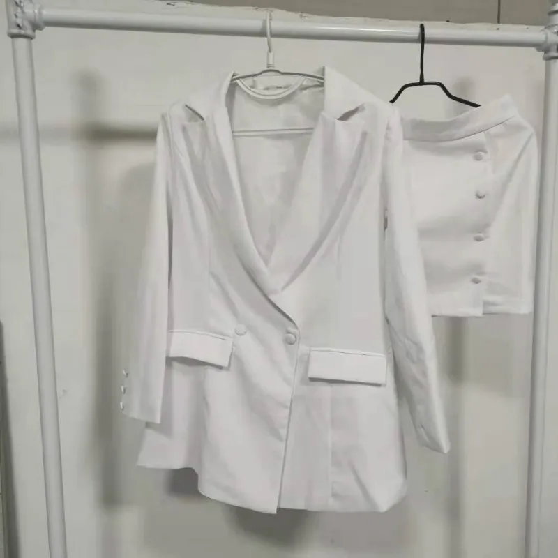 

Женский блейзер, мини-юбка, цельный женский двубортный Блейзер и юбка, костюм для офиса, женская одежда для работы с пуговицами, 2021