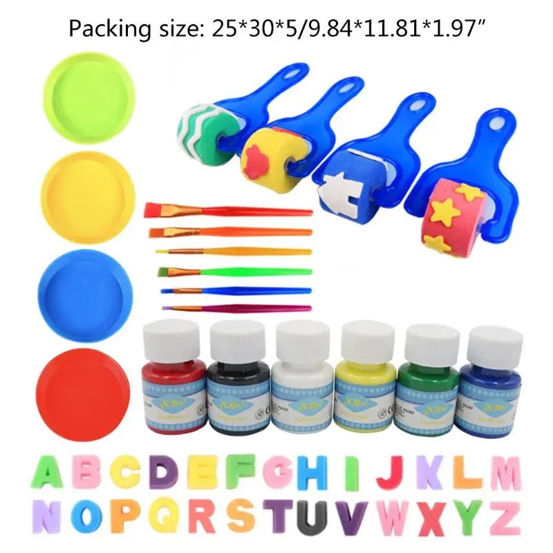 

46Pcs/Set DIY Graffiti Plastic Handle Roller Sponge Brush Children Drawing Toys