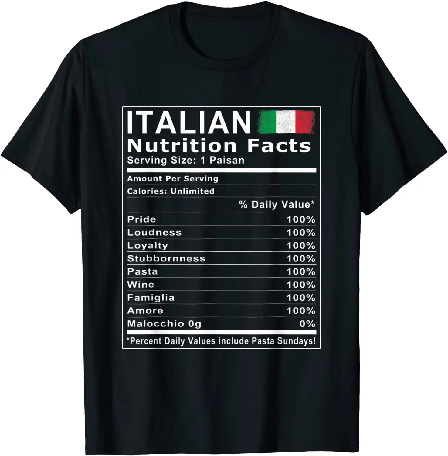 

Italian Nutrition Facts T Shirt Men's T-shirt