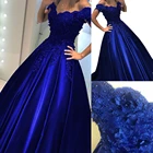 Новое Бальное Платье ярко-синего цвета с 3D бисером, недорогое бальное платье, кружевное сатиновый лиф, сзади, вечернее платье