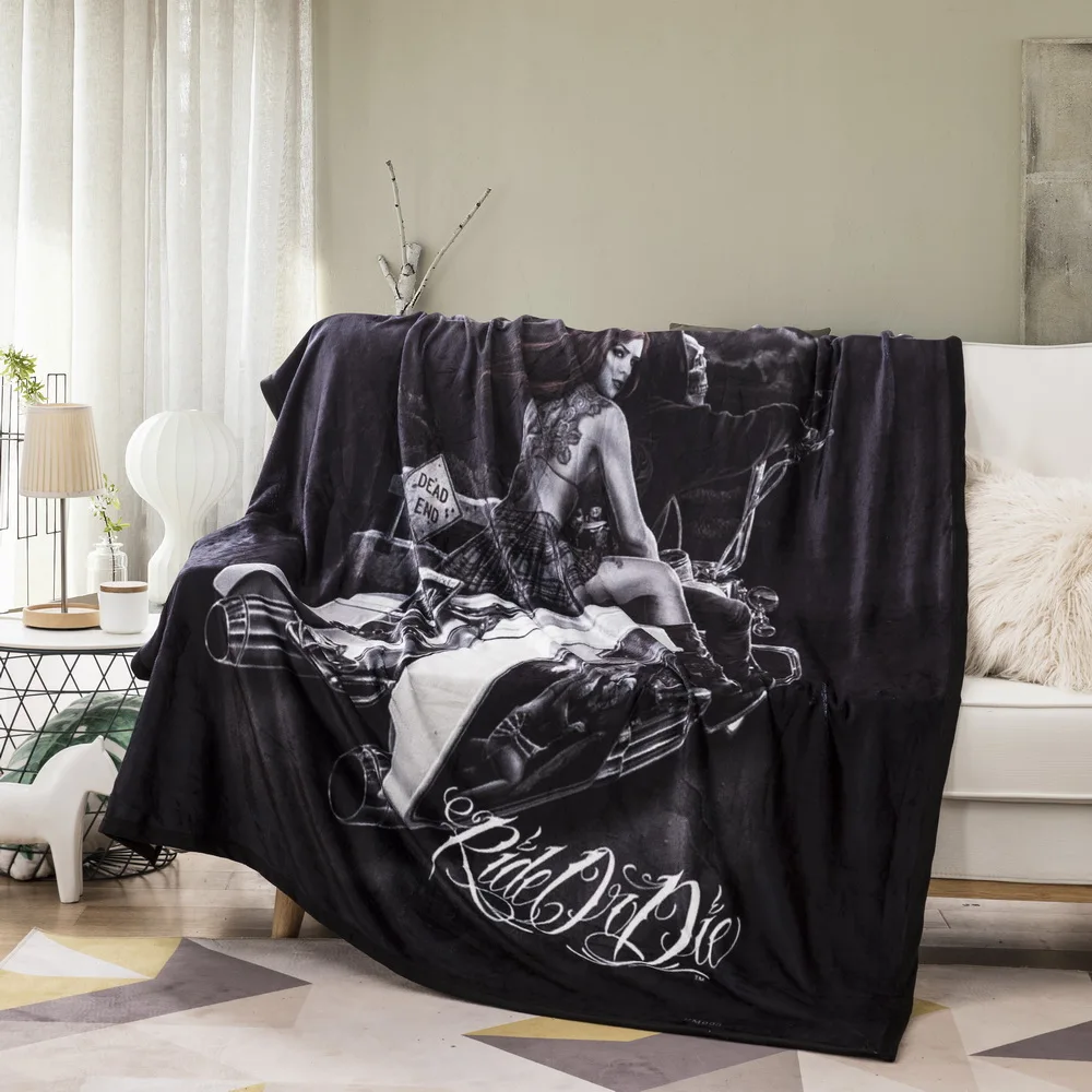 Bed Linen 56 Double Layer Thick 3d Skull Blanket Flag Pattern Sherpa Plush Throw For Beds Soft Siesta | Дом и сад