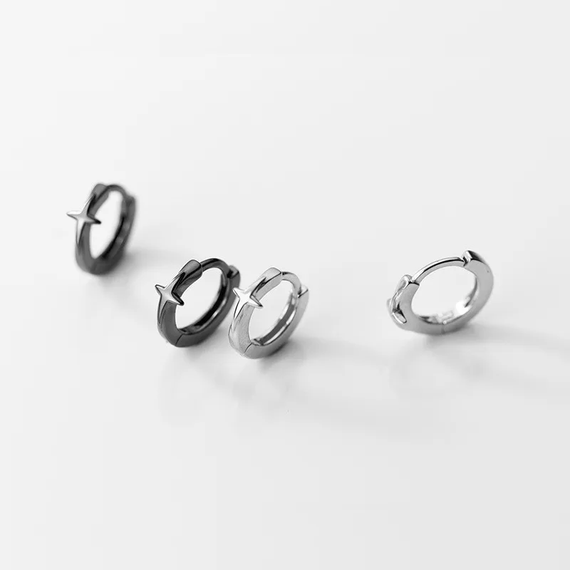 Женские серьги-кольца из серебра 100% пробы, с черной пряжкой