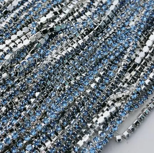 ss4 08 lt blue silve Ss4 1,4 мм стразы на цепочке, Необычные кисточки с драгоценными камнями, отделка кристаллами струйный Розовый Синий Блестящий DIY Ювелирная цепочка для дизайна ногтей - Цвет: ss4 08 lt blue silve