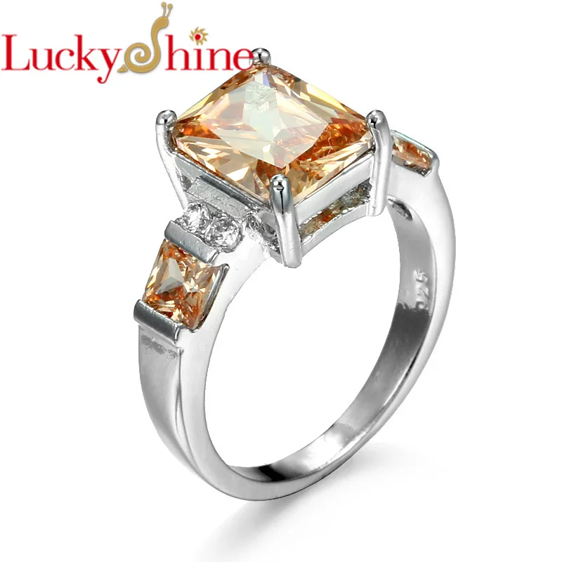 NEW Luckyshine Woman Classic AAAA Unique Fire Square Champagne CZ Silver Rings Wedding Party Holiday Gifts | Украшения и