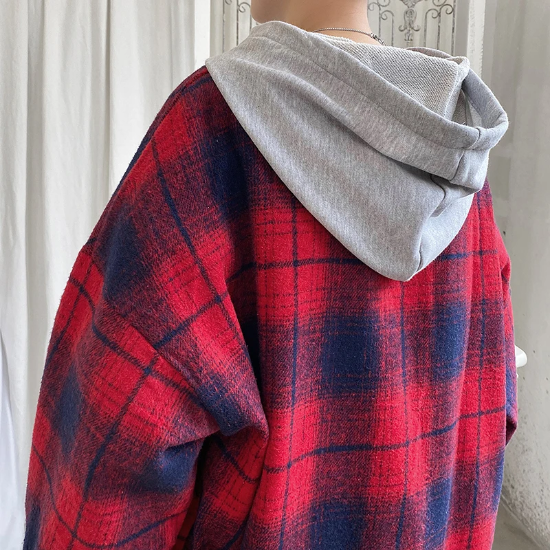 

2020 Men's Lattice Printing Loose Coat Loose Leisure Hoodies Cotton Clothes Casual Pullover Hip Hop Style Oversized Sweatshirts