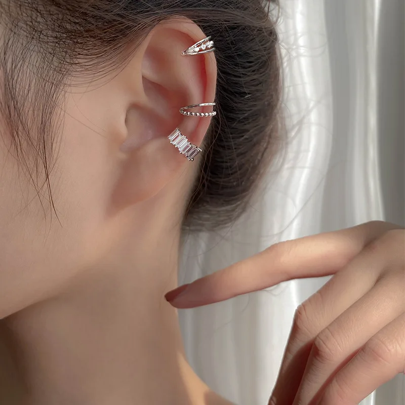 

3Pcs/Set Silver Color Clip-Earrings Double Twist Earcuff No Pierced Ear Crystal Jewelry Without Pierced War Clip Ear Cuff