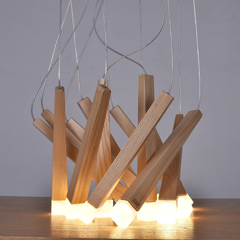 Modern wood chandelier lighting Solid Japanese linear chandelier Style Indoor Loft Deco kitchen island lighting fixtures hanging