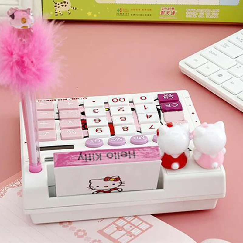 Милый калькулятор kitty с 12 цифрами солнечный прозрачный ручкой и ноутбуком