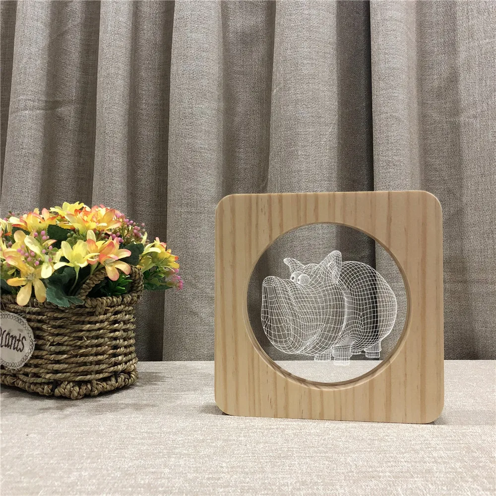 

Pig Wooden Cute 3D LED Arylic Night Lamp Table Light Switch Control Carving Lamp for Children's Back School Home Decor Gift