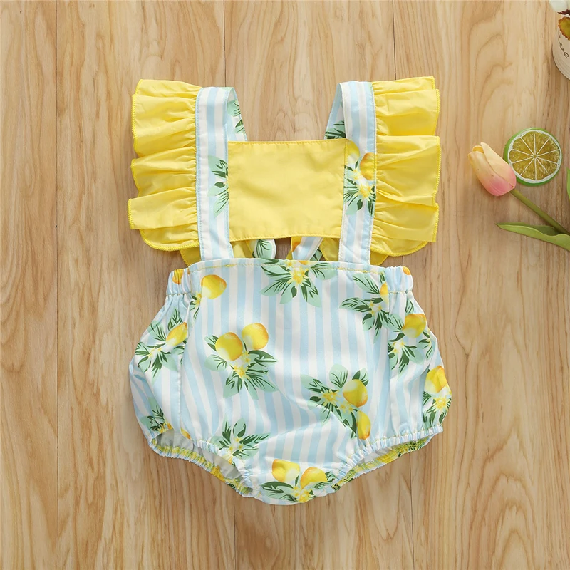 Летние милые комбинезоны для новорожденных девочек 0-24 м с оборками на рукавах