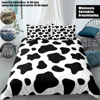 milk cow printed bedding set king queen full size geometry stripe duvet cover pillowcase set 23pcs white and black bedclothes