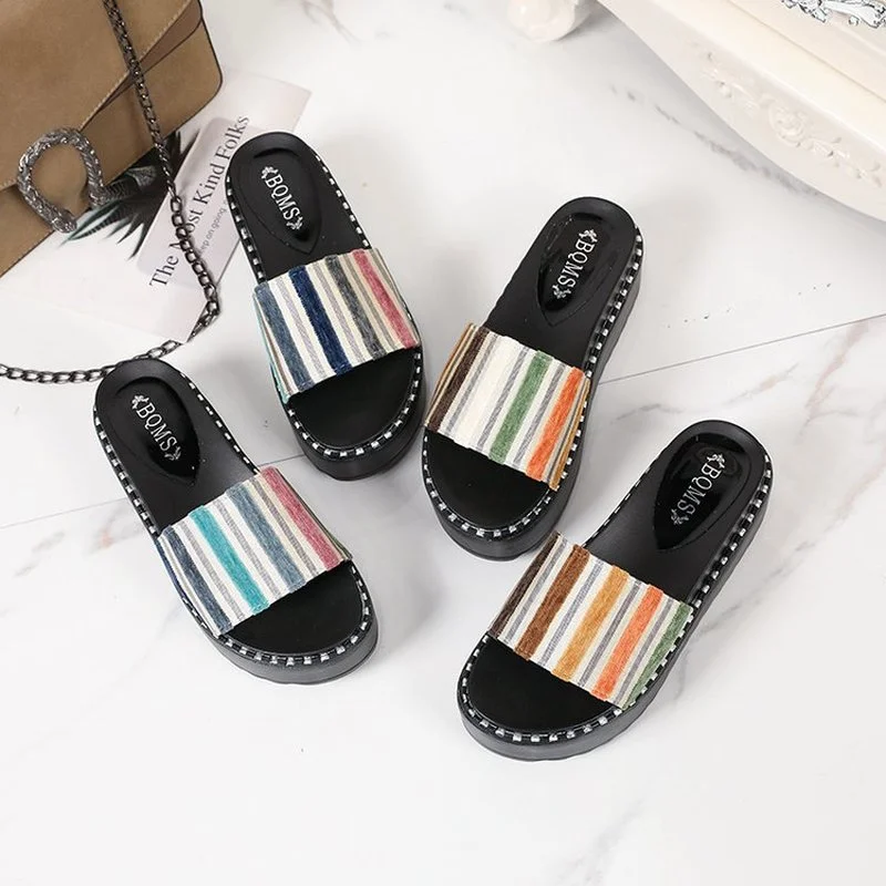 

Casual Summer Women's Slippers 2021 Color-blocking Vamp Fashion Thick Bottom Trend All-match Outer Wear Women's Slippers