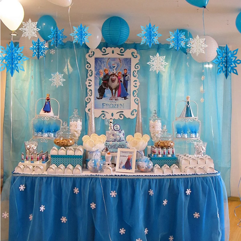 Light blue Замороженные Рождественские снежинки украшения 3D Полые Снежинка из бумаги Гирлянда орнамент искусственный снег украшения для нового года вечерние дома - Color: Light blue