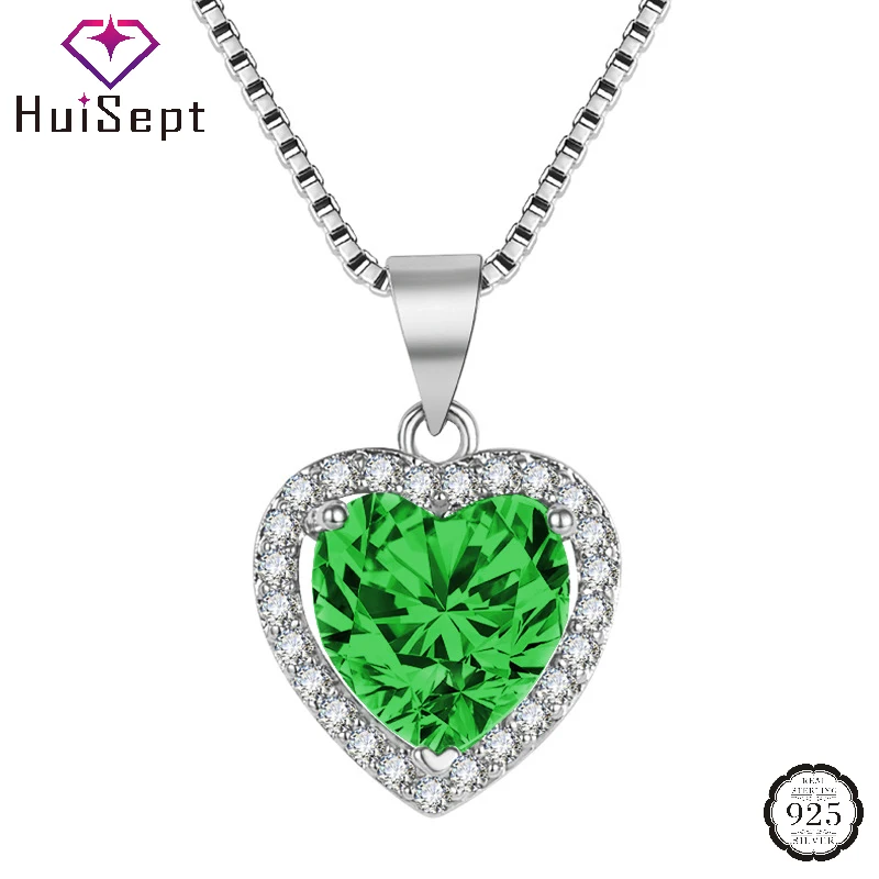 

HuiSept Fashion Heart Pendant Necklace 925 Silver Jewelry with Zircon Gemstones Accessories for Women Wedding Party Promise Gift