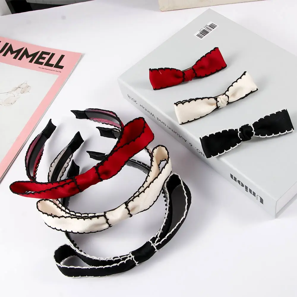 

Fashion Simple White Black Bownot Hair Clip Headband Headwear Women Girls Hair Accessories